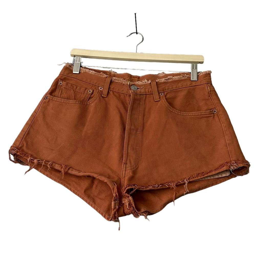Vintage | Levi's | Burnt Orange Distressed Jean Cut-Off Shorts Size 33 - Fits 29